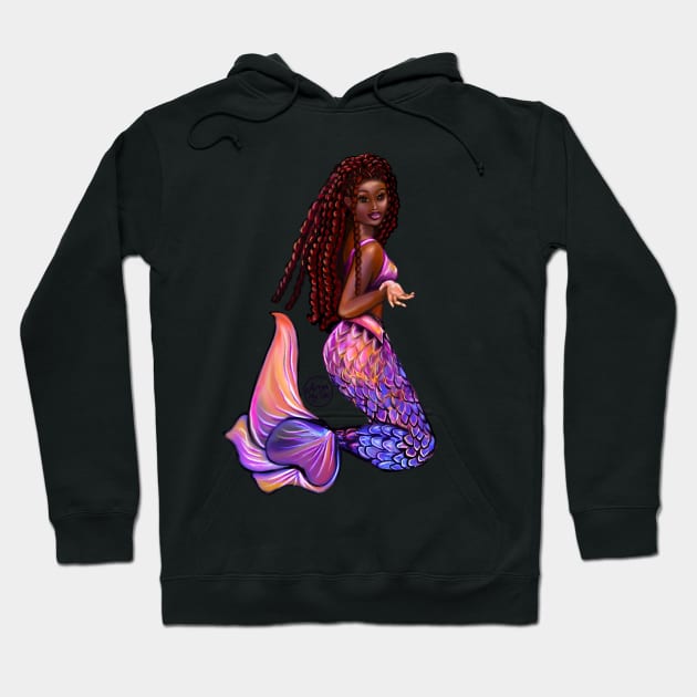 mermaid with flowing red locs #2,   Afro hair and caramel brown skin. Black mermaid Hoodie by Artonmytee